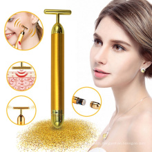 24k Golden Face Beauty Bar T-Shape Electric Facial Massager for Skin Lift